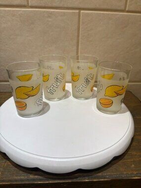 Vintage Retro 1990s Lemonade Orange Juice Glasses Tumblers Set of 4